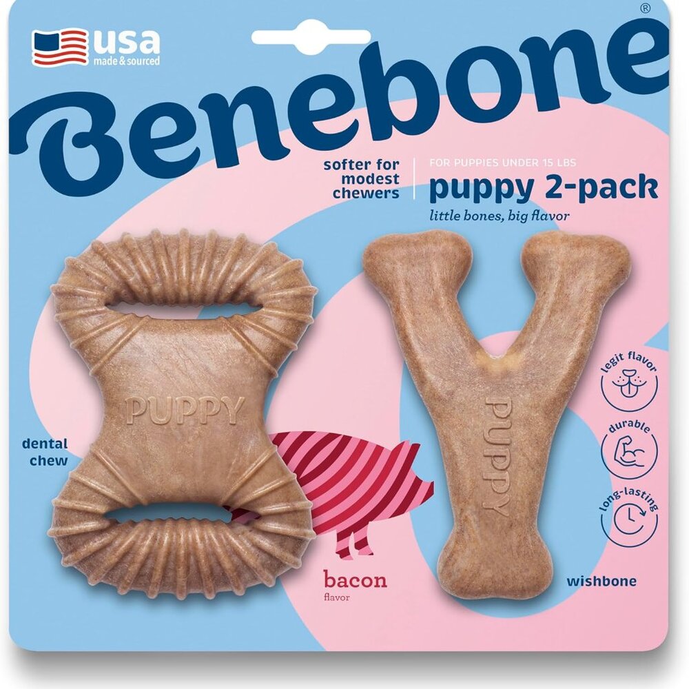 Puppy 2-Pack Dental Chew/Wishbone Dog Chew Toys, , Real Bacon Flavor